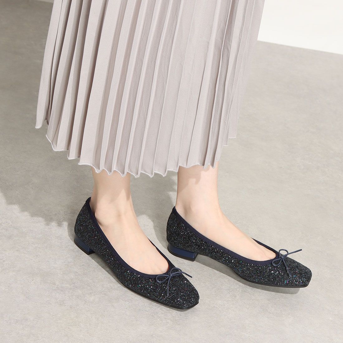 アイケープラス IKplus 【日本製】【ネット限定】美脚イタリア製大粒グリッター バレエフラットパンプス ■ネイビー大粒グリッター■ バレエシューズ バレーシューズ フラットシューズ