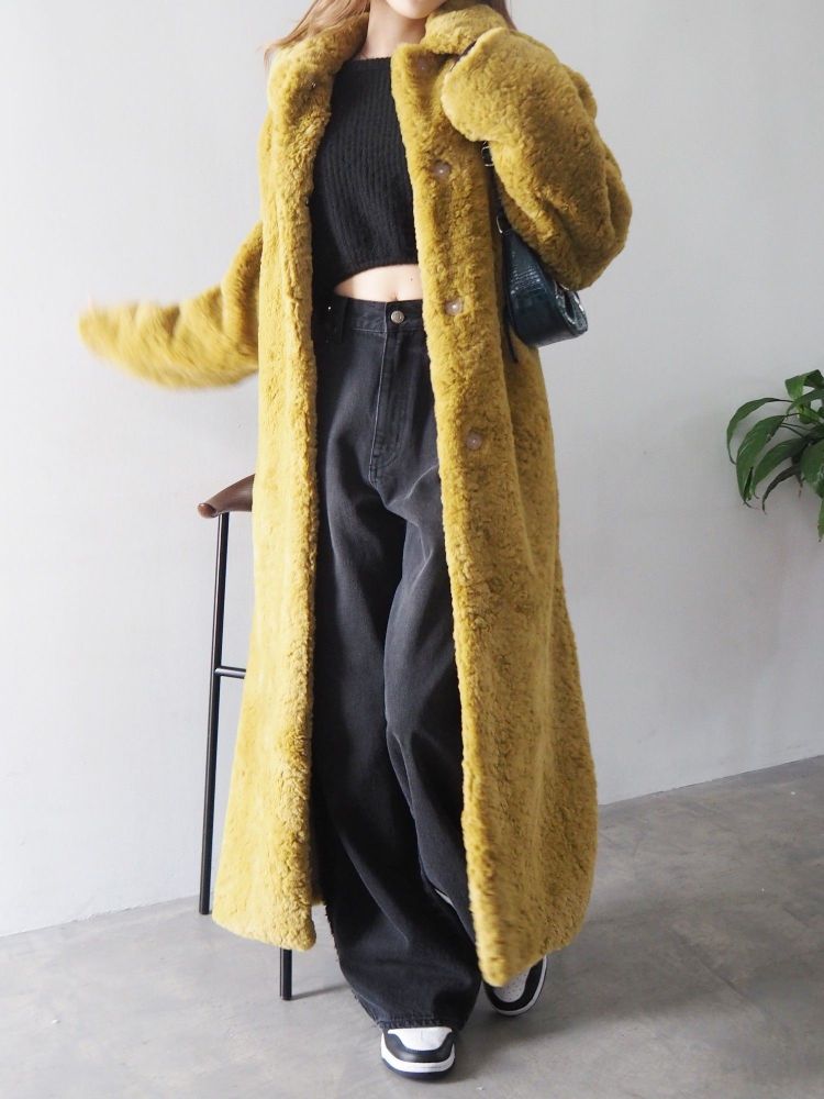 EVRIS ロングフェイクファーコート（アイボリー） アイボリー