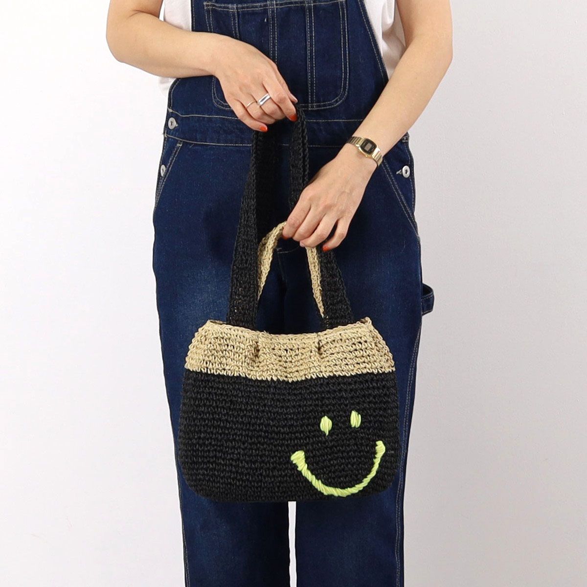 クーコ COOCO SMILEY 2ハンドルタック入カゴバッグ