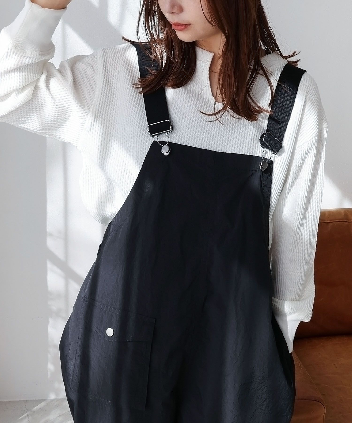 アンドミー andme ワッフルキーネック長袖Tシャツ カットソー