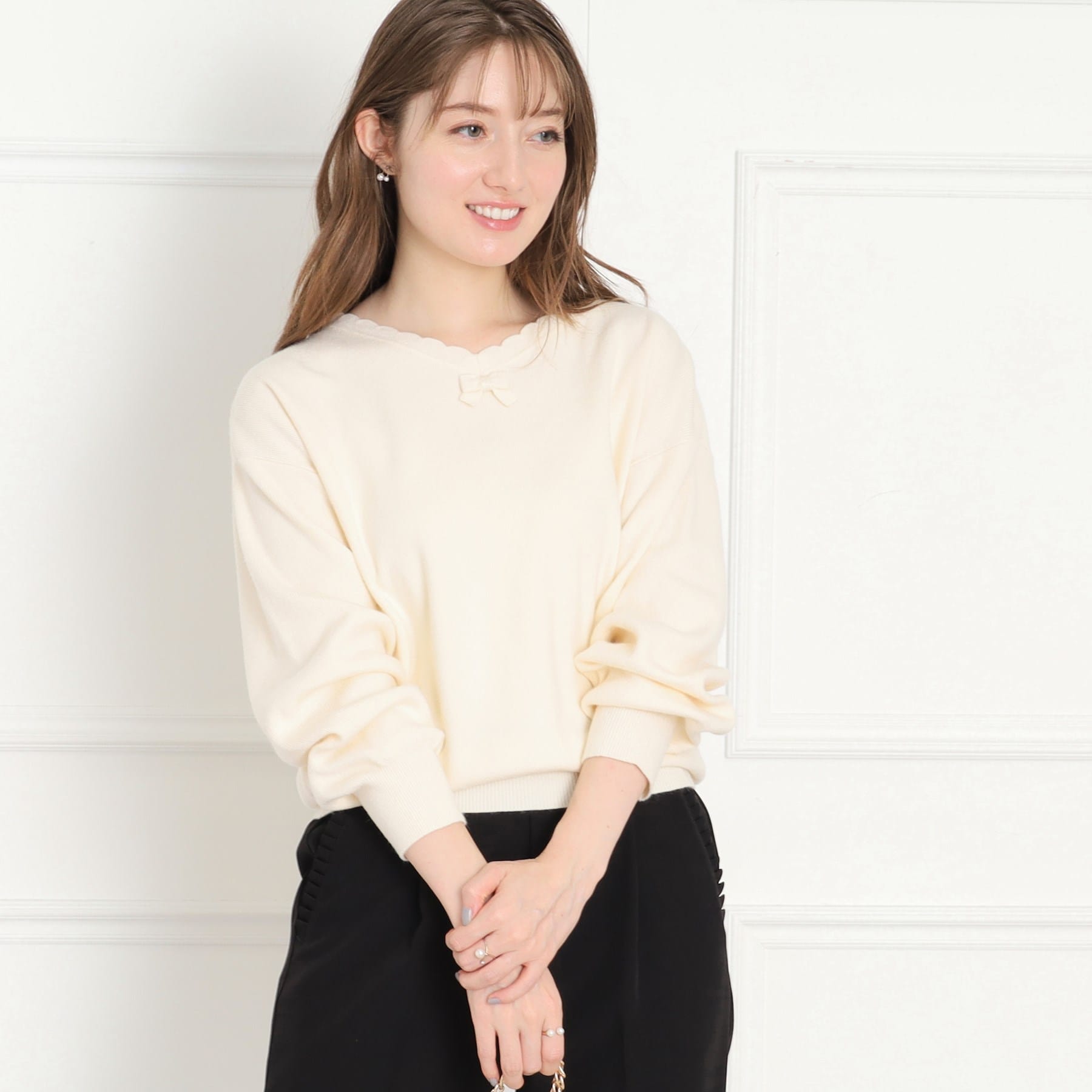クチュール ブローチ Couture Brooch 前後2WAYスカラリボン衿ニット （ベビーピンク(071)） ベビーピンク(071)
