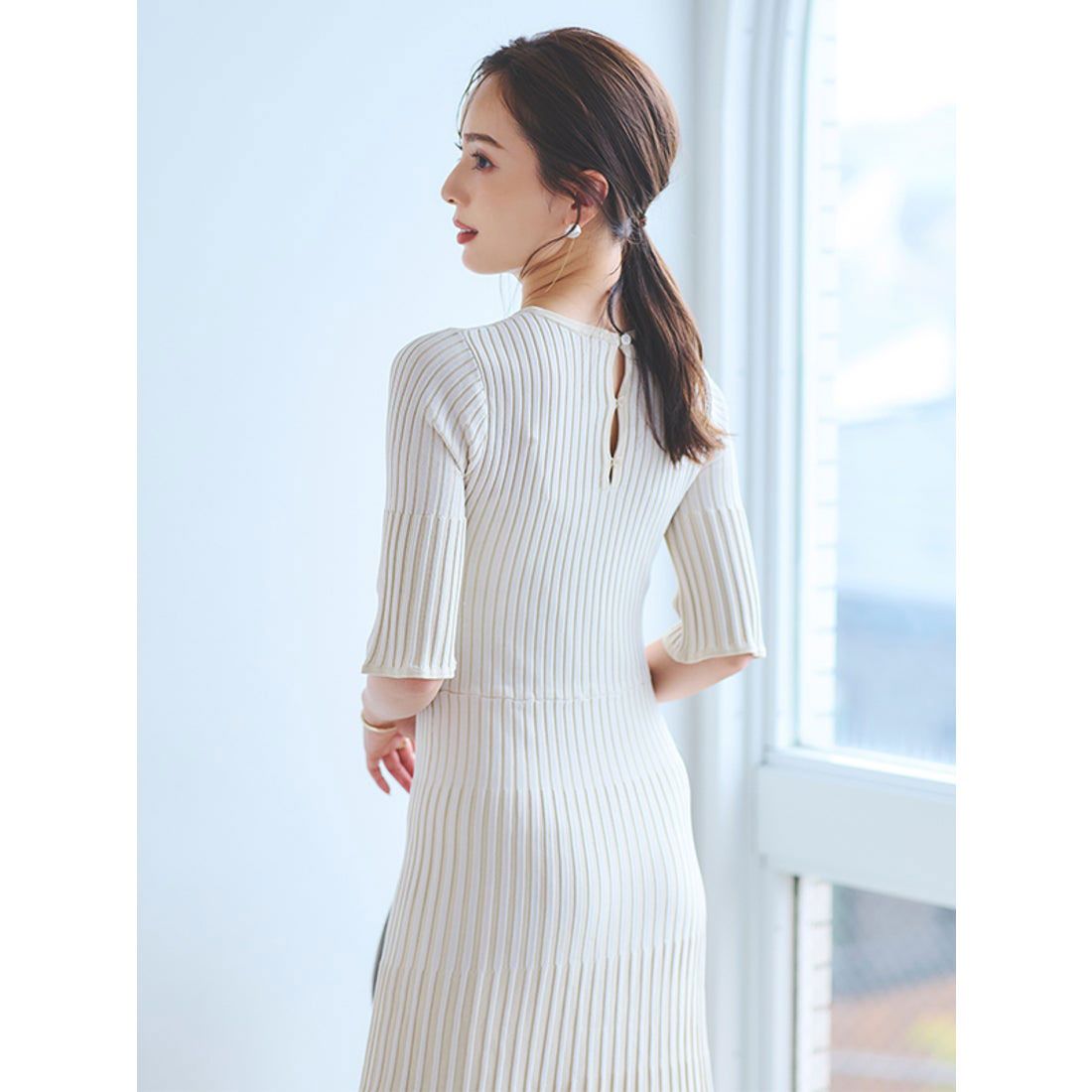 Anuans Bicolor Rib Knit Flare Dress