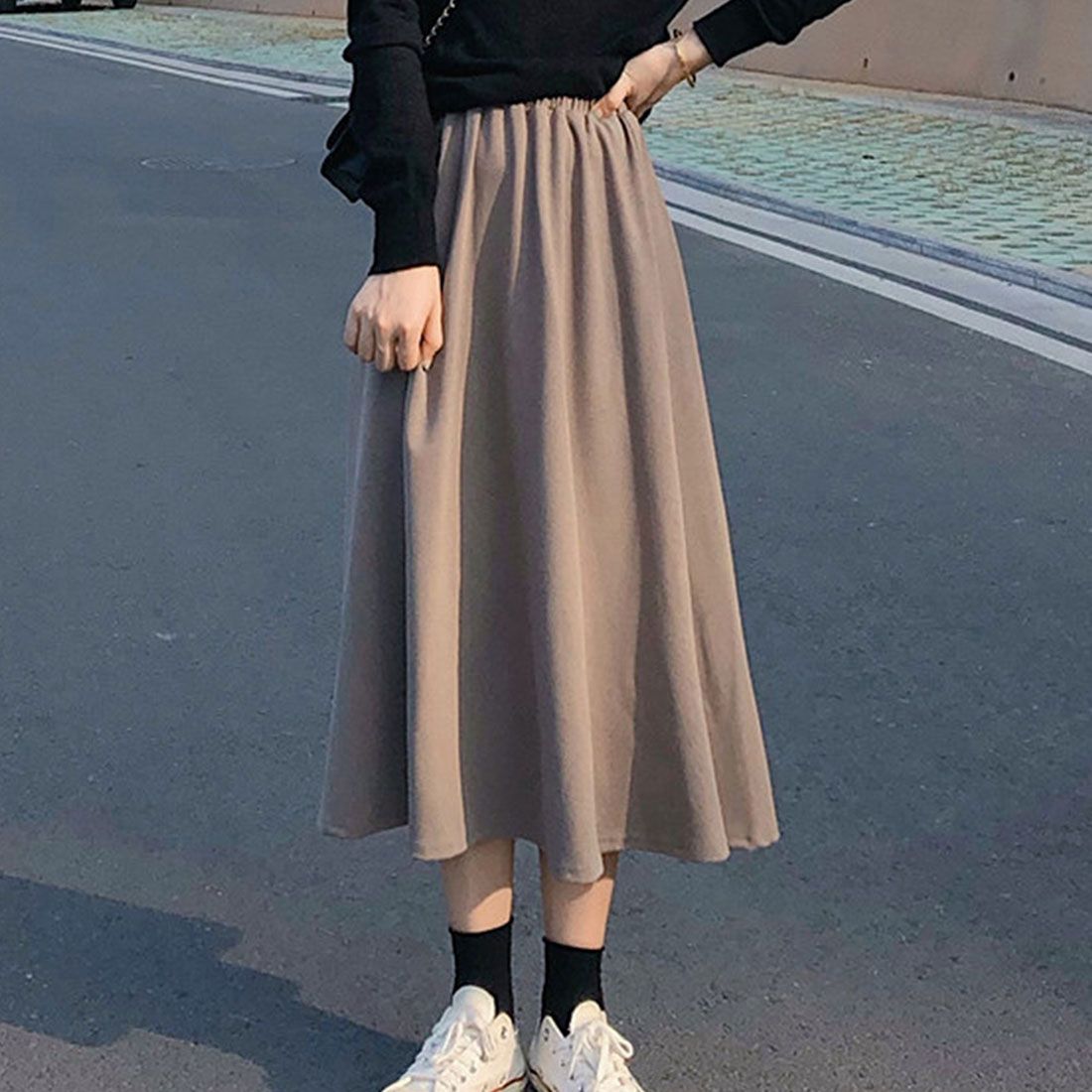 アミュレット Amulet シンプルAラインスカート レディース ボトムス 春 夏服 韓国ファッション 10代 20代 30代 オフィスカジュアル ロングスカート ミモレ丈スカート 大きい