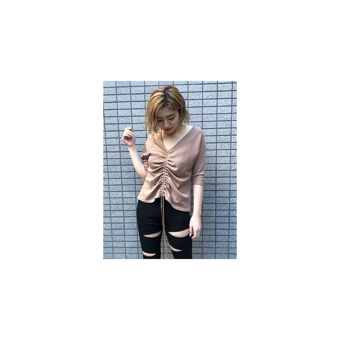 ENVYM ギャザールーズトップス ベージュ