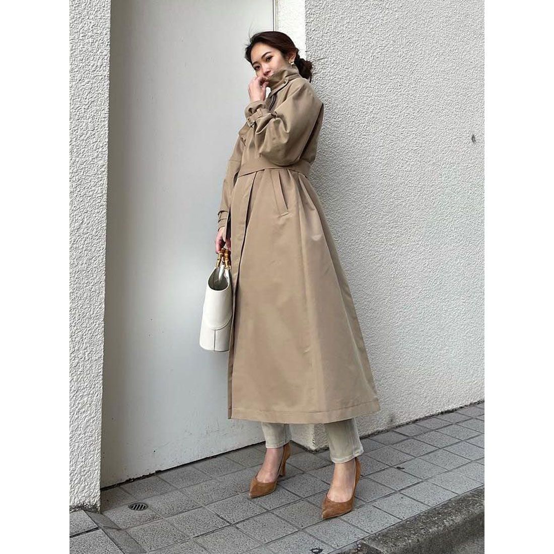 anuans stand collar trench coat