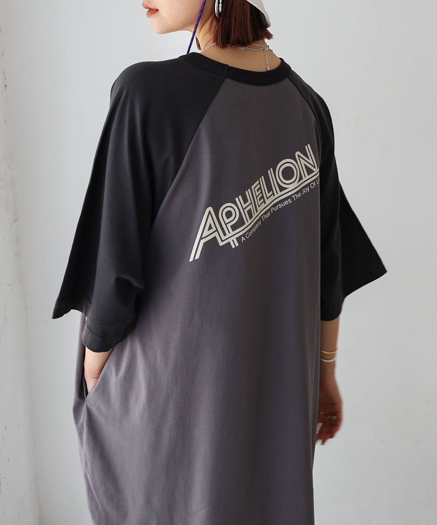 アンドミー andme 配色ラグラン 半袖 Tシャツワンピース