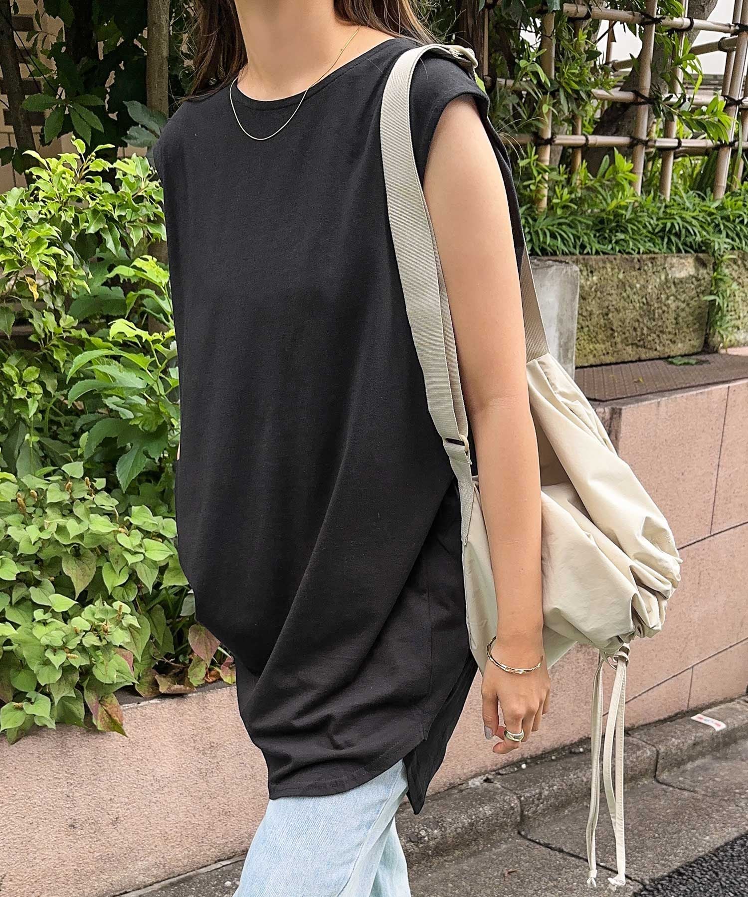 アンドミー andme コットン天竺ノースリーブトップス Tシャツ