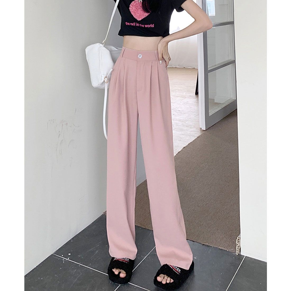 エスイーユー SEU セミワイドパンツ 脚長 楽ちん 後ろゴム 通勤通学 オフィスカジュアル ゆったり 体型カバー 韓国ファッション SEU