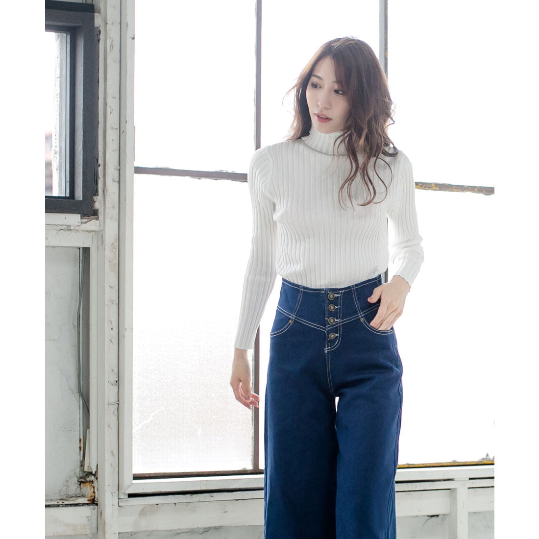 ジュリアブティック JULIA BOUTIQUE タートルネック・ベーシックリブニットトップス/20510 （White） ホワイト