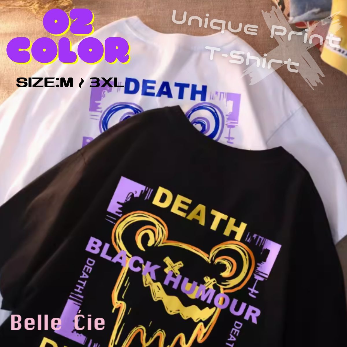 ベルシー Belle Cie Tシャツ 半袖 プリントT ユニーク ファンキー ストリート ロゴ レディース 韓国ファッション ゴシック インパクト かわいい くま 夏 黒 白