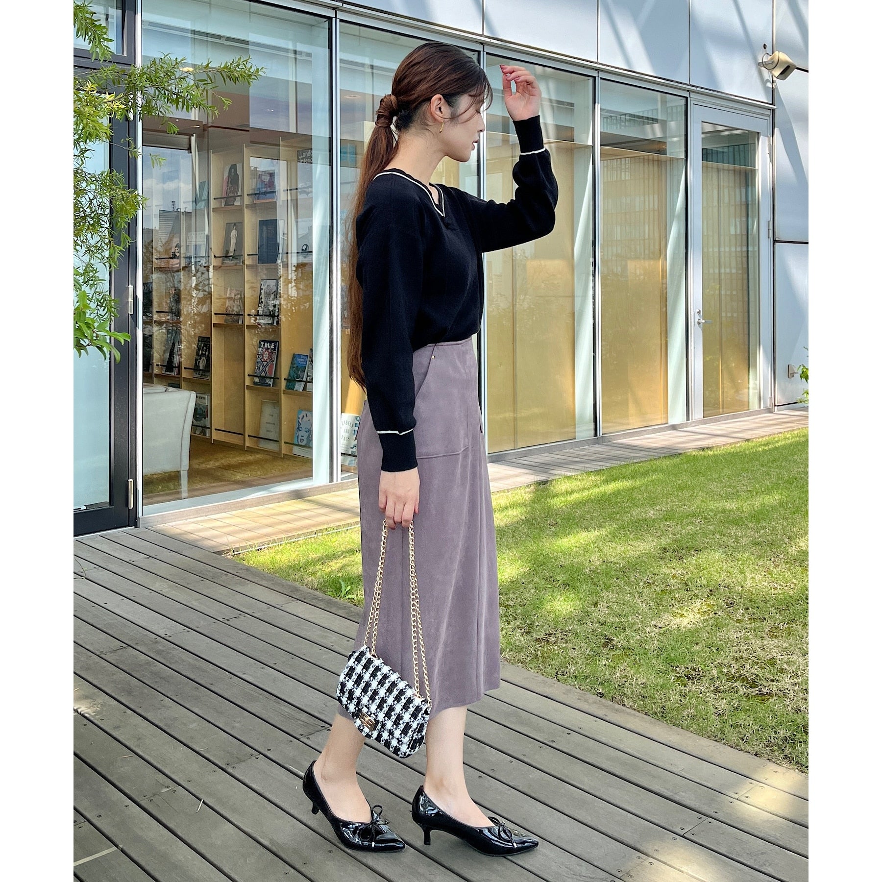 クチュール ブローチ Couture Brooch 前後2WAYスカラリボン衿ニット （ベビーピンク(071)） ベビーピンク(071)