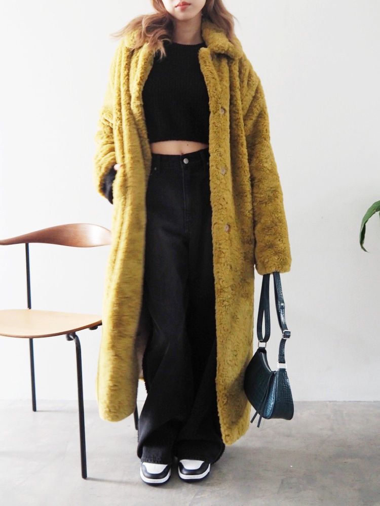 EVRIS ロングフェイクファーコート（アイボリー） アイボリー
