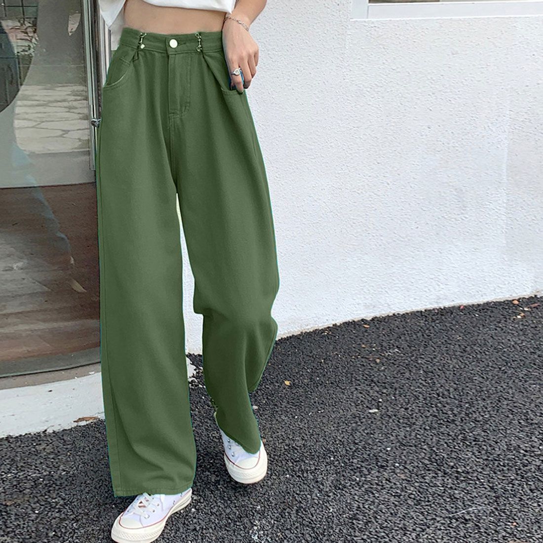 ハイウエスト デニム ワイドパンツ 韓国