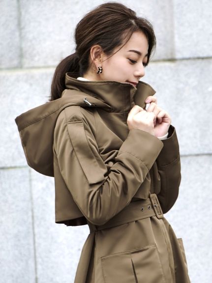 2way hooded long trench coat