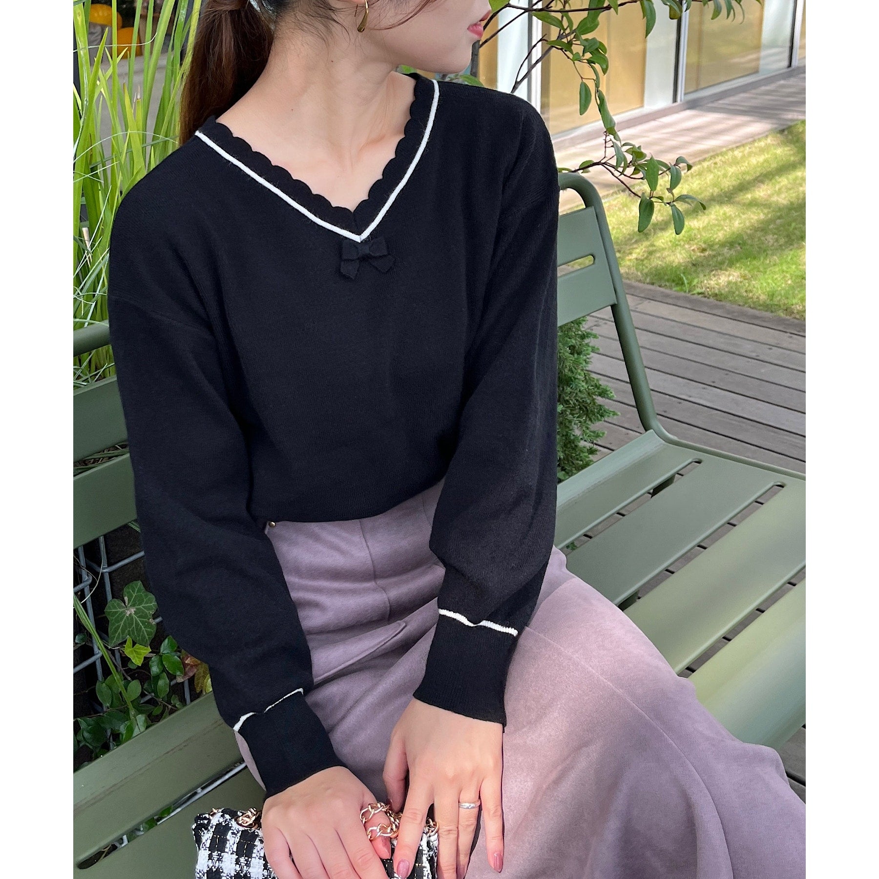 クチュール ブローチ Couture Brooch 前後2WAYスカラリボン衿ニット （ベビーピンク(071)） ベビーピンク(071)