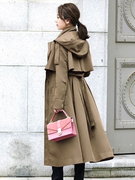 2way hooded long trench coat