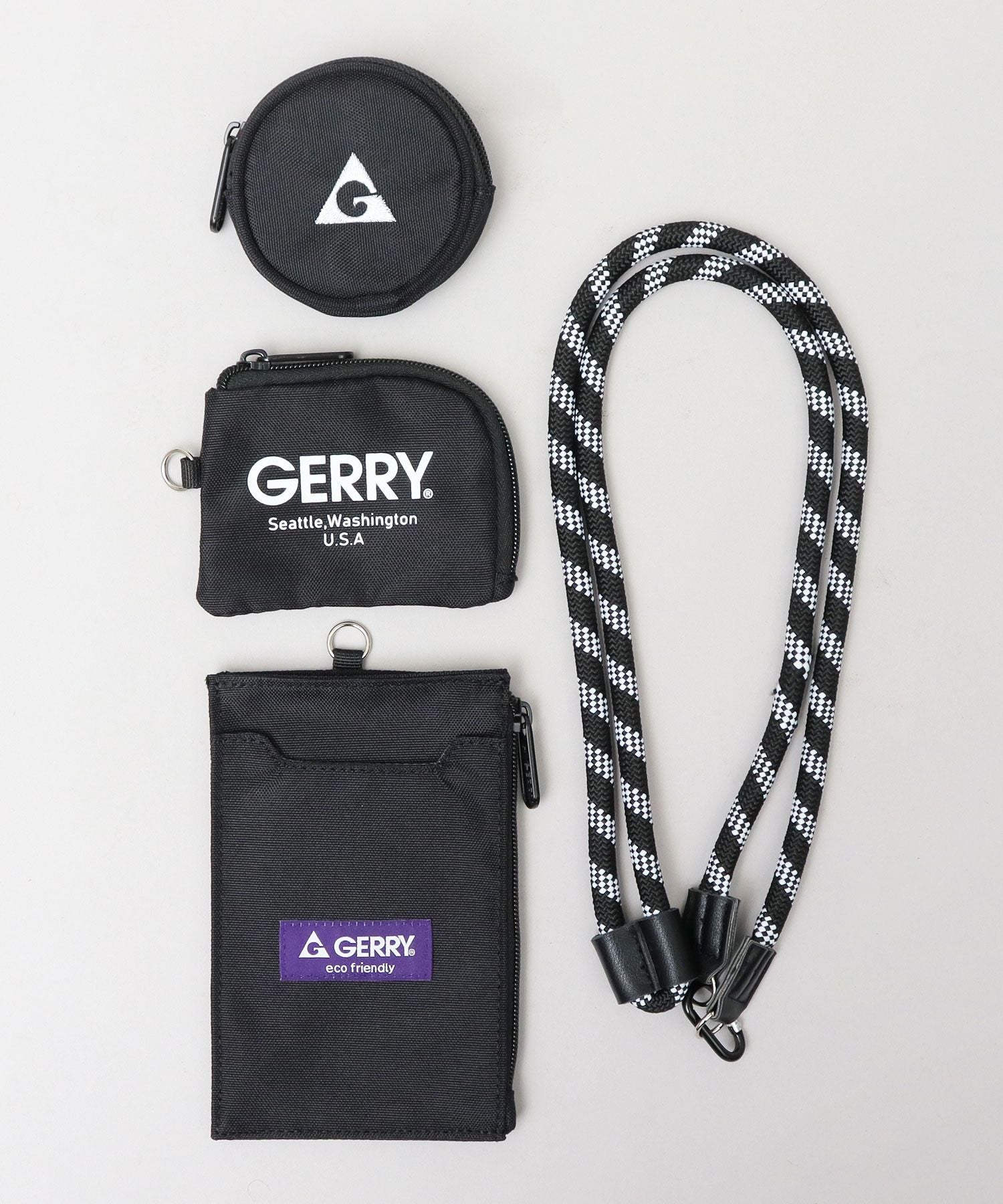 ジェリー GERRY 撥水加工 リサイクルポリエステル 3連ポーチ マルチショルダーバッグ スマホケース ネックポーチ