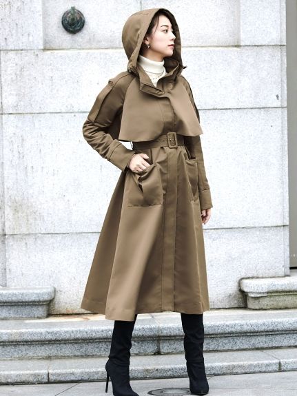 2way hooded long trench coat