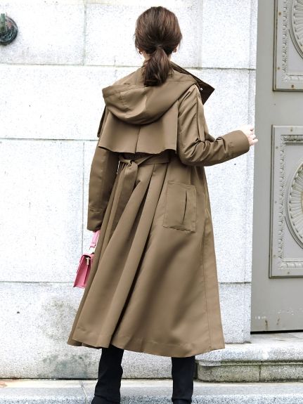 2way hooded long trench coat