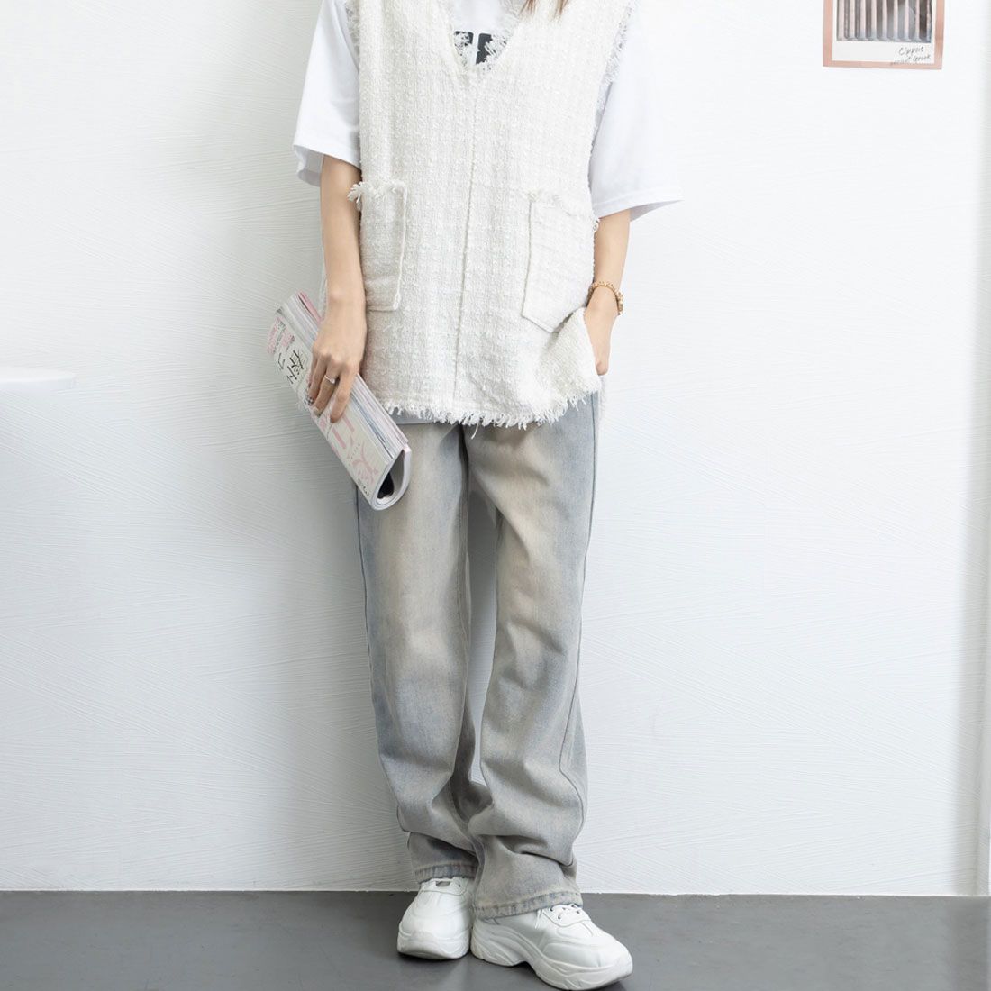 ハイウエスト デニム ワイドパンツ 韓国