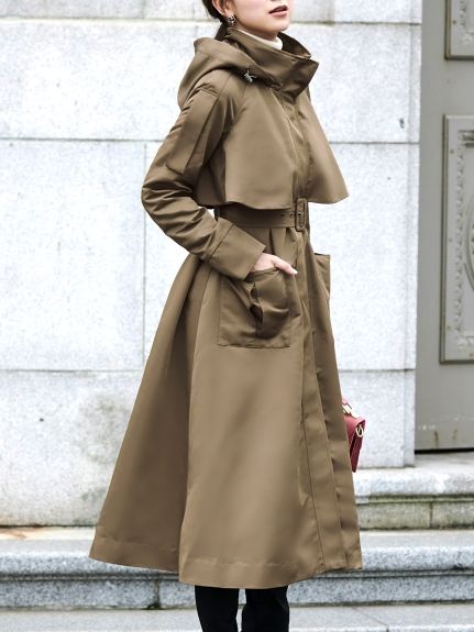 2way hooded long trench coat