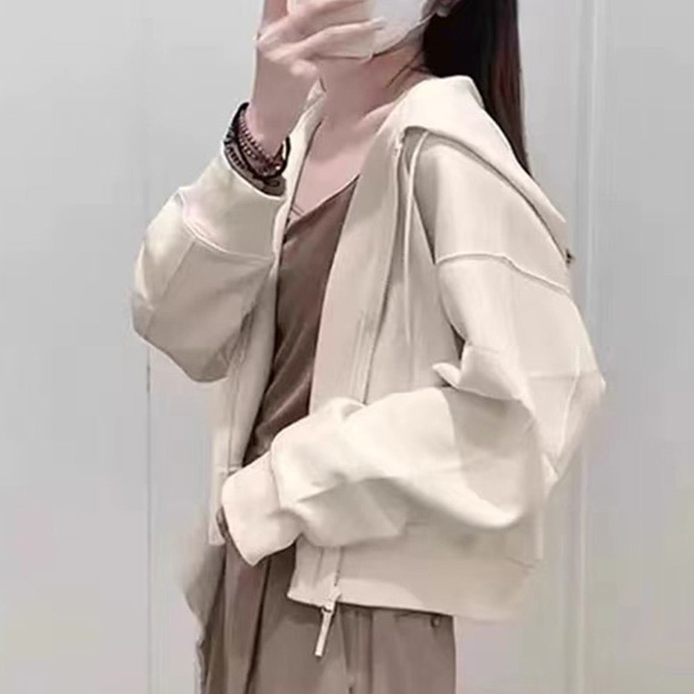 デューリリー Dewlily クロップドパーカー レディース 10代 20代 30代 韓国ファッション カジュアル 春 秋 冬 無地 シンプル 可愛い おしゃれ 羽織り フード （ホワイト） ホワイト