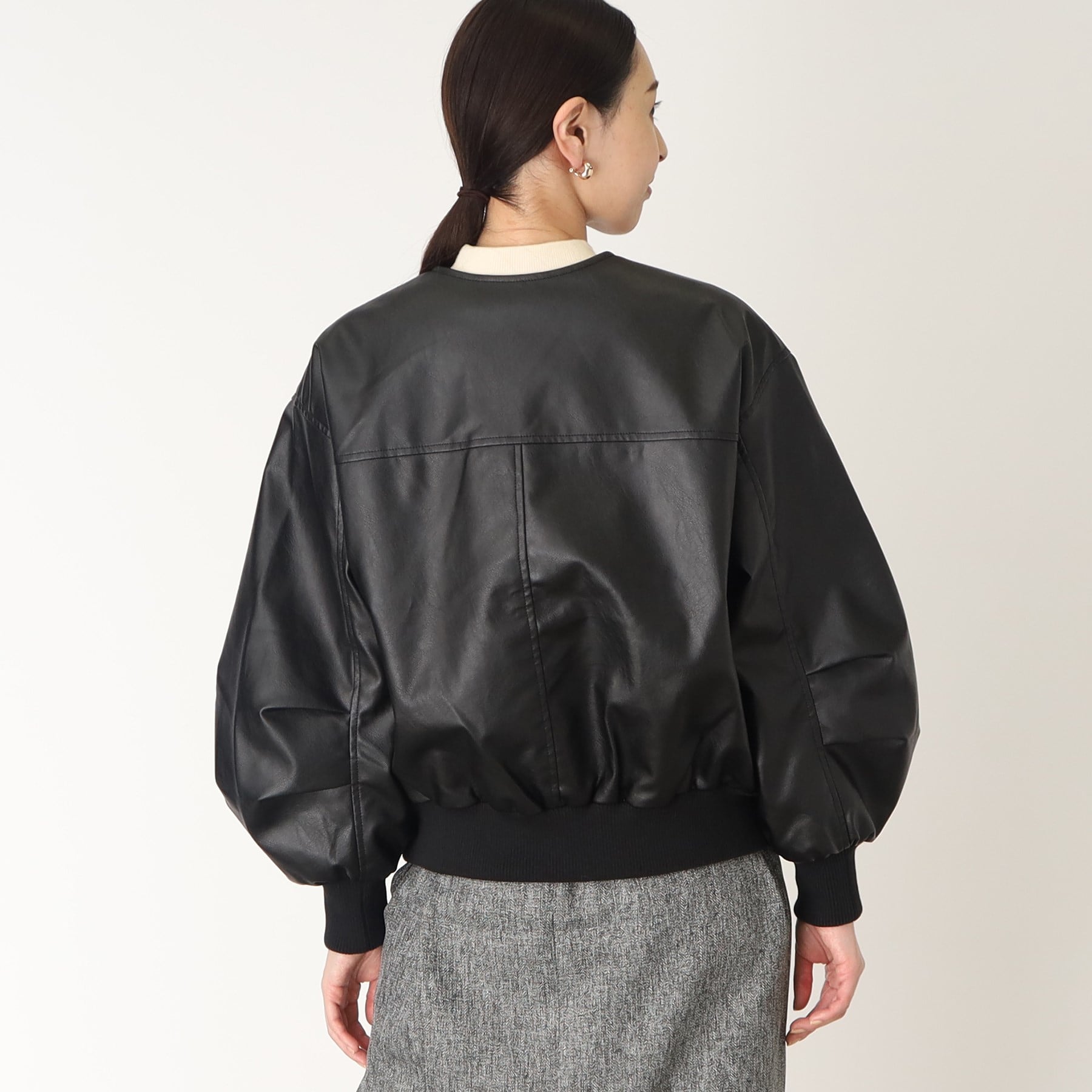 ザ ショップ ティーケー (ウィメン) THE SHOP TK(Women) 袖タックノーカラーフェイクレザーブルゾン （ブラック(019)） ブラック(019)