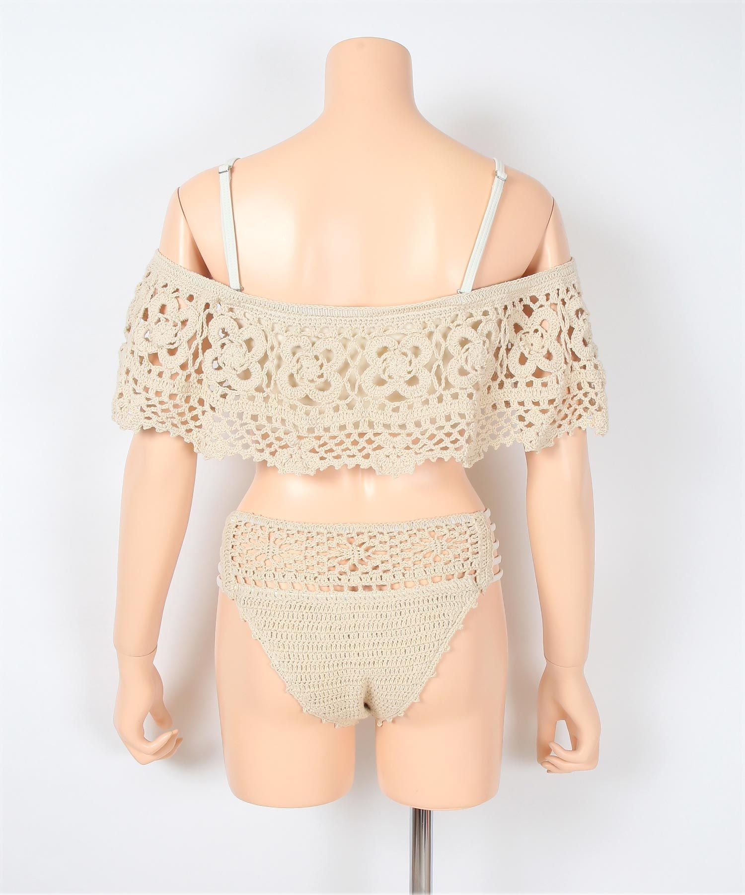 titivate クロシェオフショルダーバンドゥビキニ／水着 ブラック【返品不可商品】