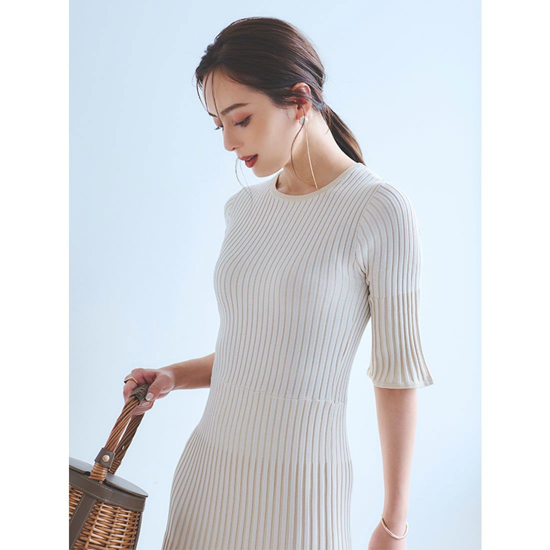 Anuans Bicolor Rib Knit Flare Dress