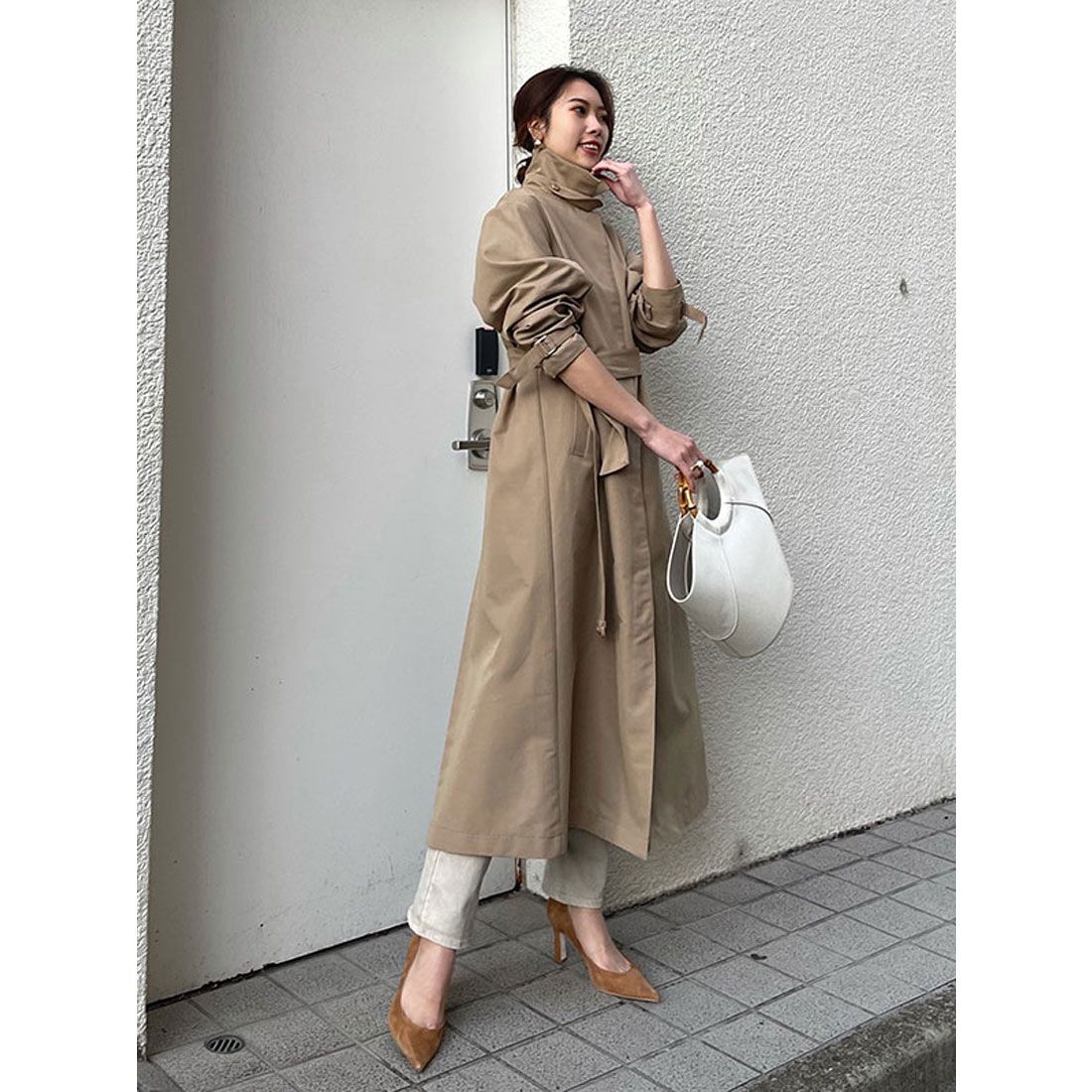 anuans stand collar trench coat