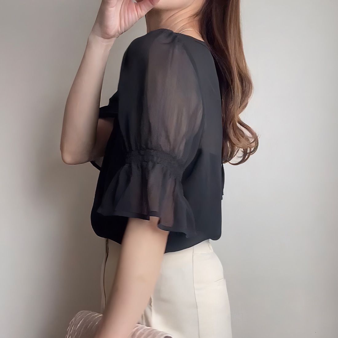 フィルー FILLOU FILLOU シアーフレアスリーブブラウス