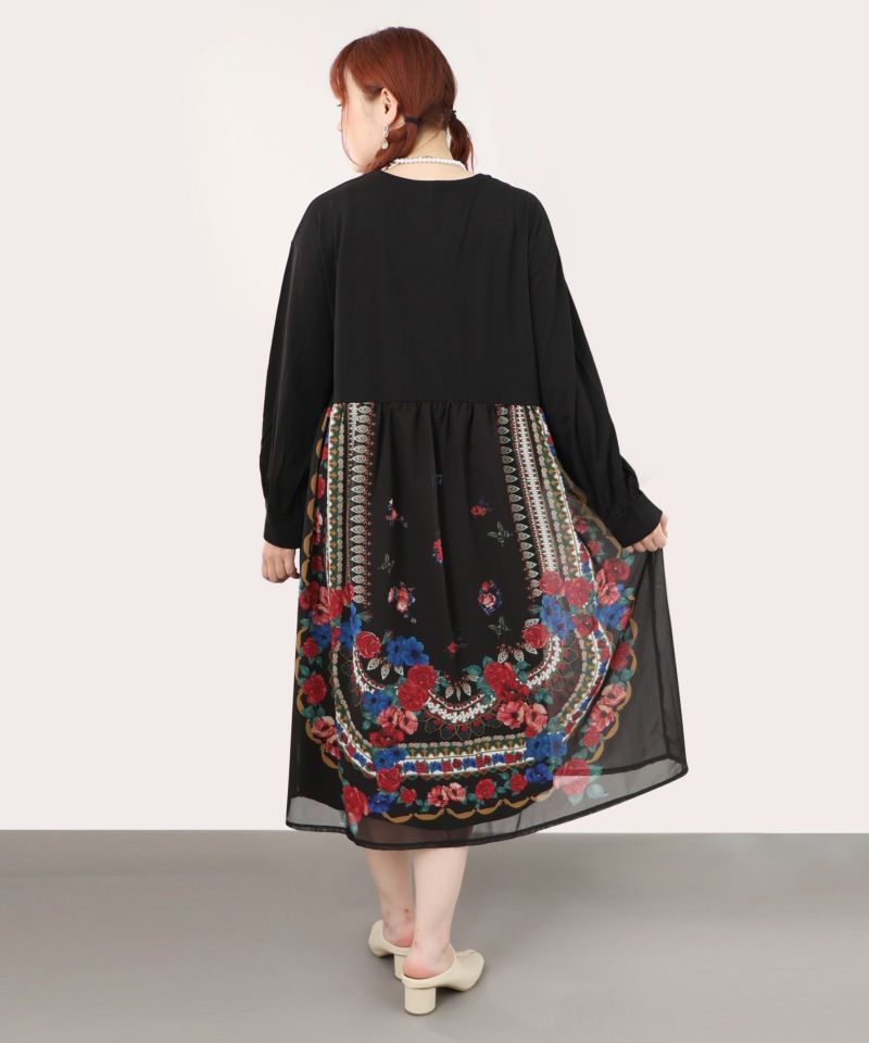 スカラー ScoLar 花蝶柄シフォン重ねワンピース