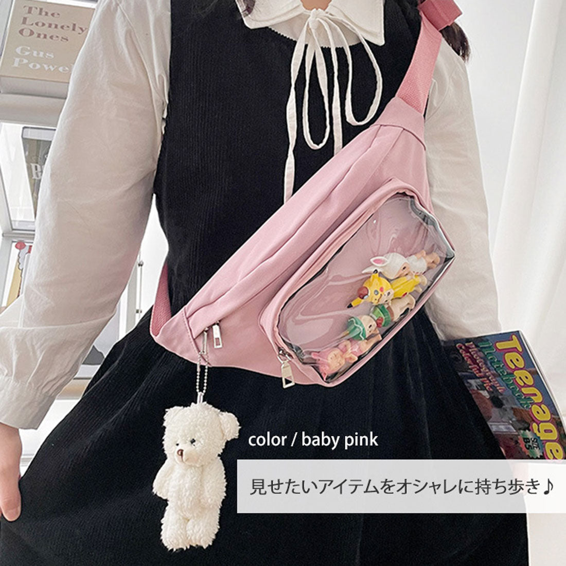 REAL STYLE Ita Bag Shoulder Clear Black Can Badge Oshikatsu Body Bag T