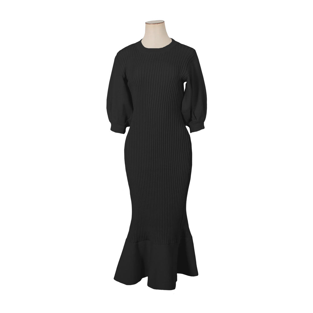 ジュリアブティック JULIA BOUTIQUE ロング丈・バルーン五分袖マーメイドニットワンピース/22000 （Black） ブラック