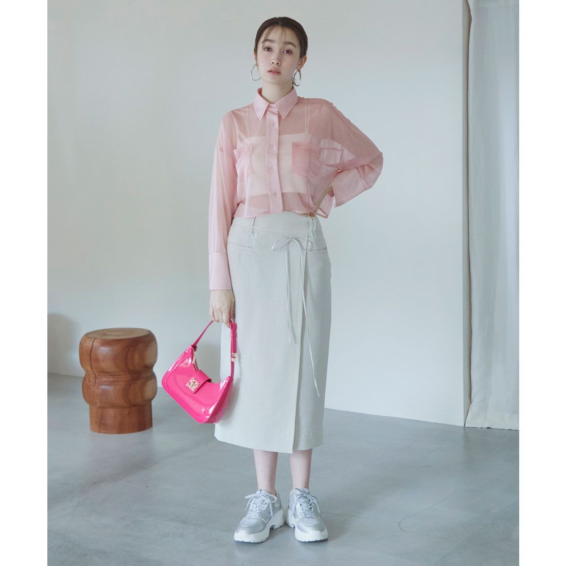ビス VIS 【接触冷感・洗える】美easyリネンライクベルト付き Iラインスカート