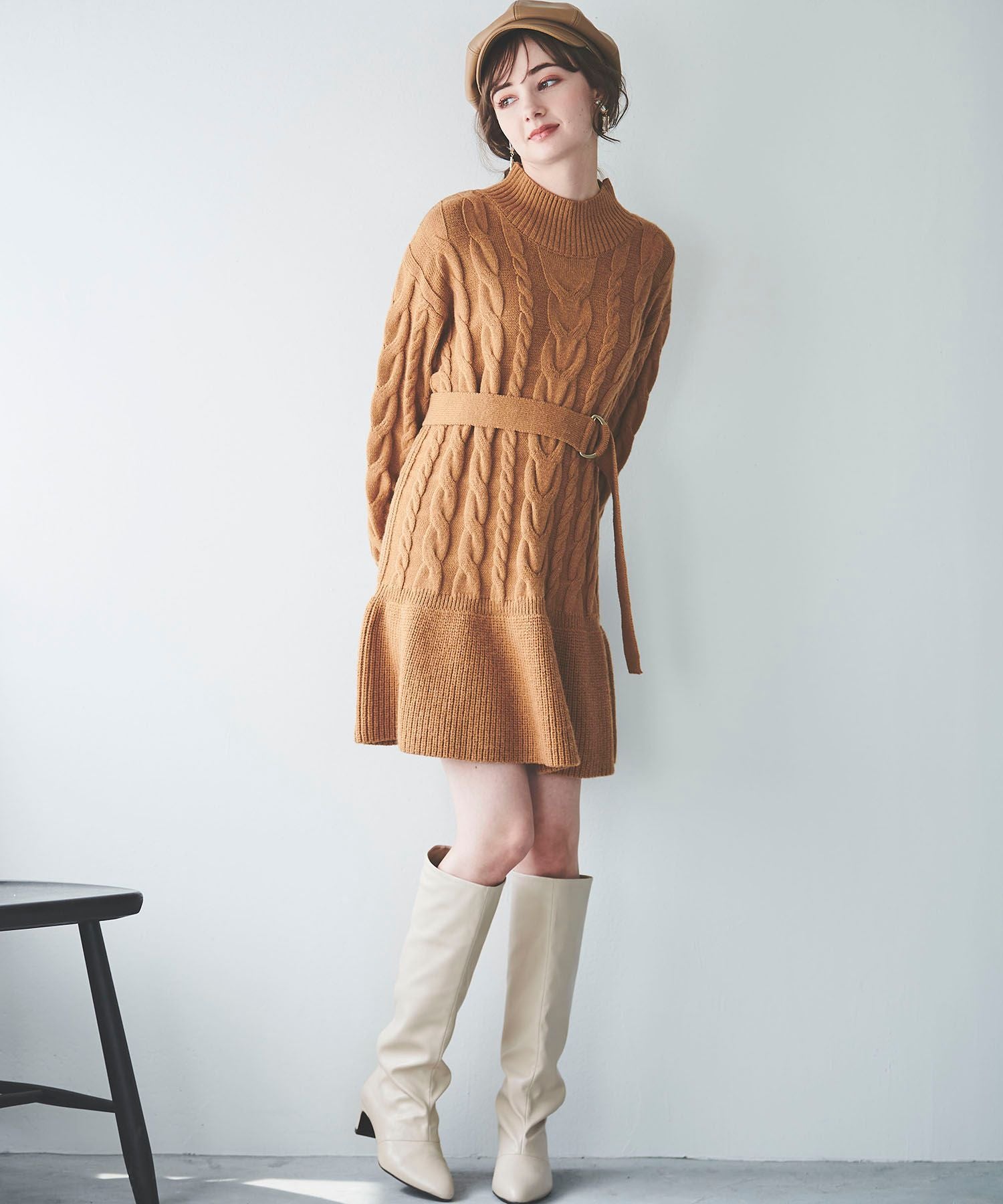 31 Sons de mode Belted cable knit dress