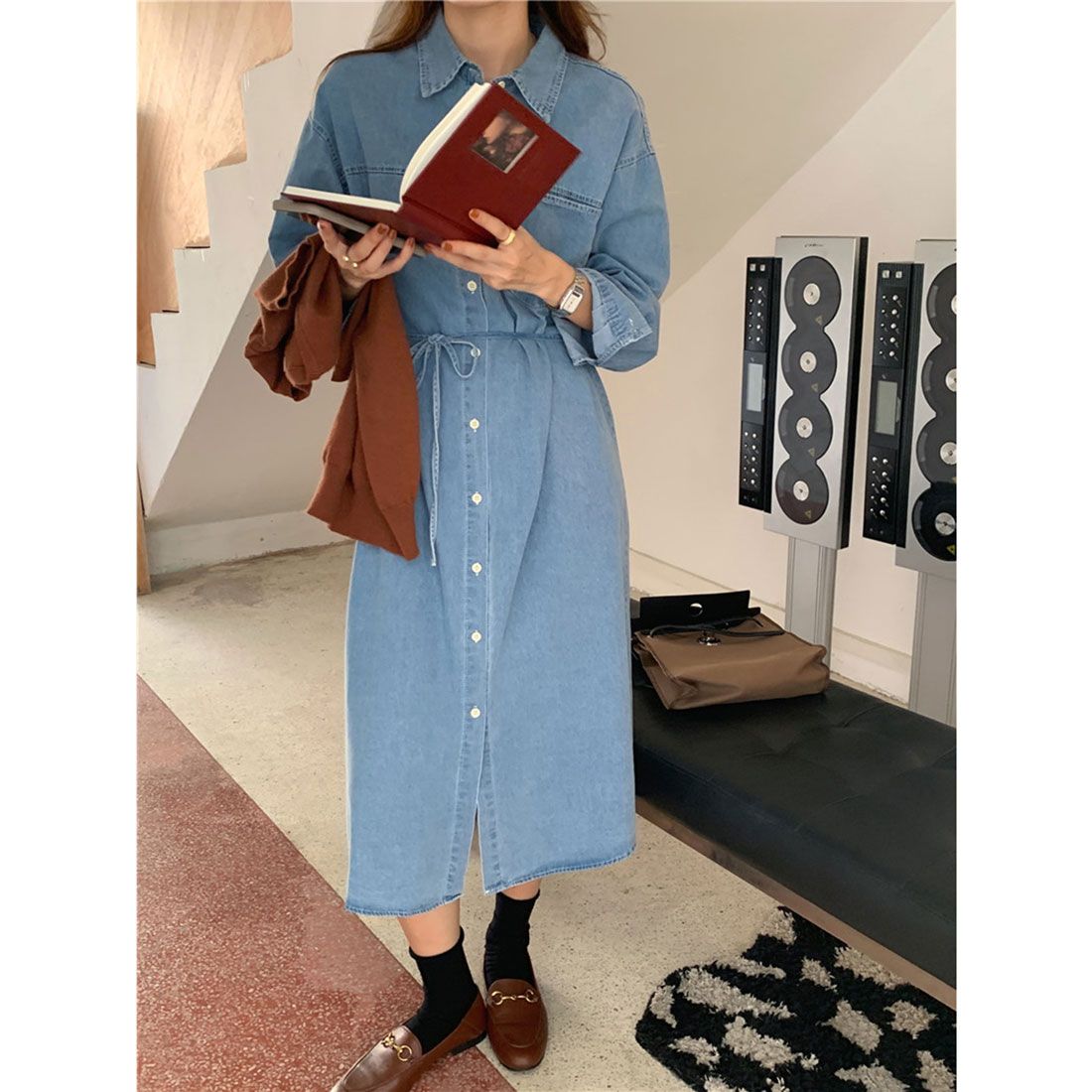 Jewelobe Chest Pocket Denim Shirt Dress