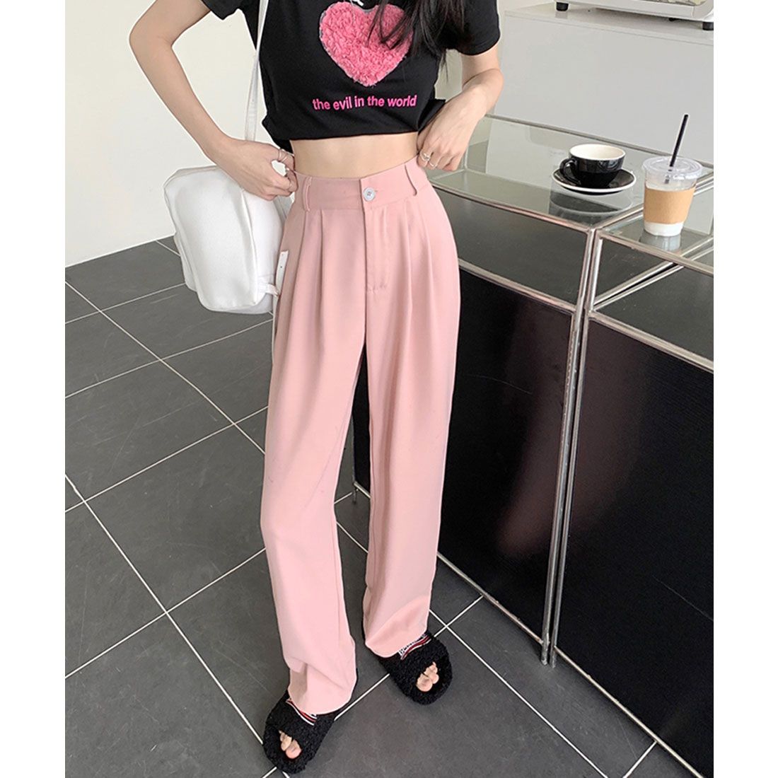 エスイーユー SEU セミワイドパンツ 脚長 楽ちん 後ろゴム 通勤通学 オフィスカジュアル ゆったり 体型カバー 韓国ファッション SEU