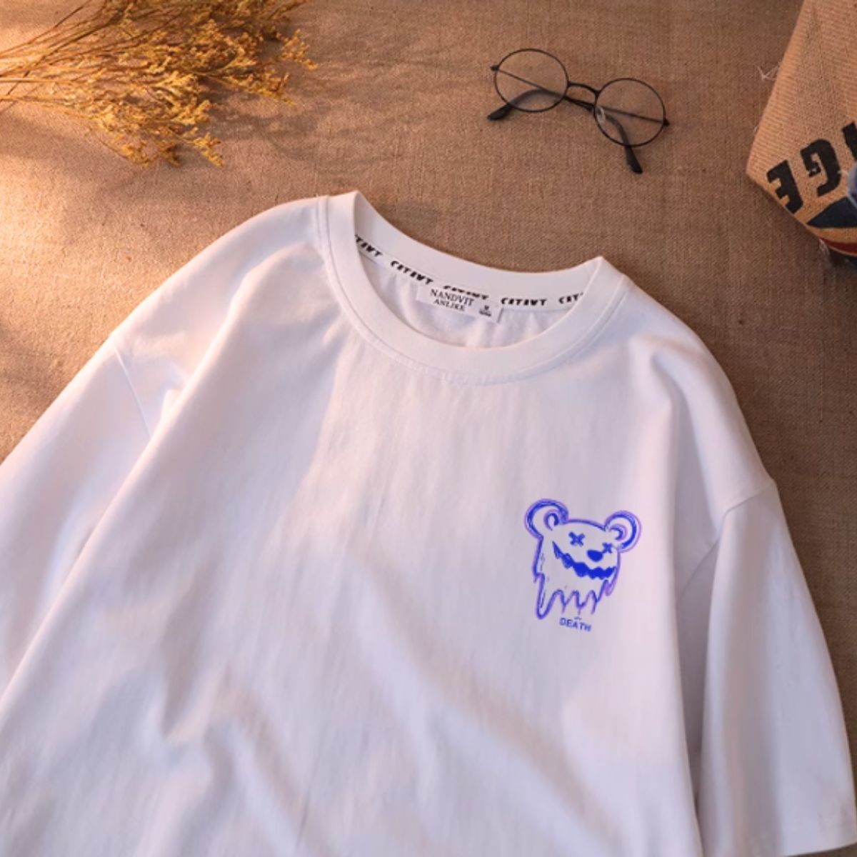 ベルシー Belle Cie Tシャツ 半袖 プリントT ユニーク ファンキー ストリート ロゴ レディース 韓国ファッション ゴシック インパクト かわいい くま 夏 黒 白