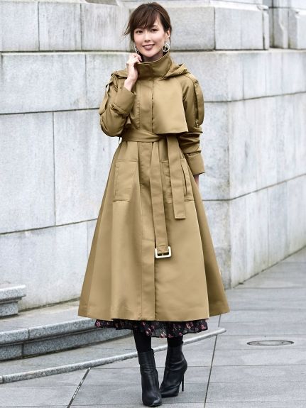 2way hooded long trench coat