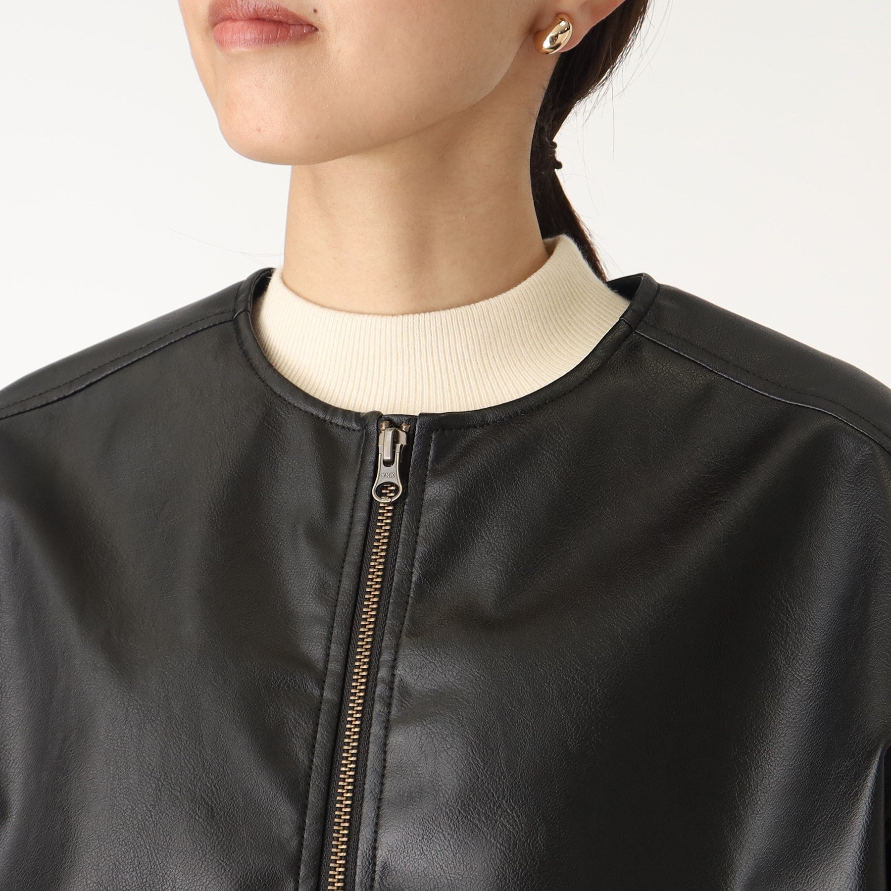 ザ ショップ ティーケー (ウィメン) THE SHOP TK(Women) 袖タックノーカラーフェイクレザーブルゾン （ブラック(019)） ブラック(019)