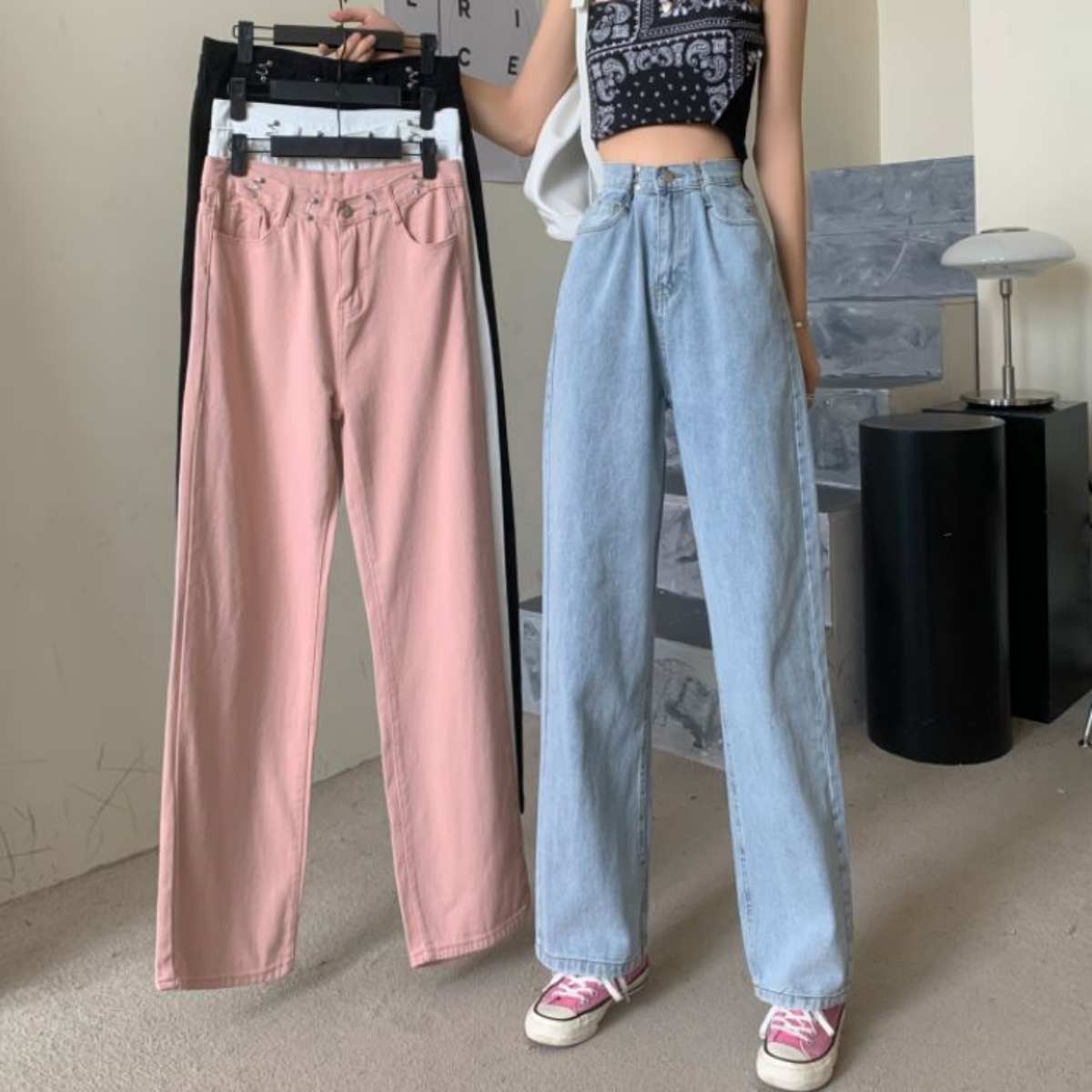 ベルシー Belle Cie ワイドパンツ レディース ウエストシェイプ ハイウエスト パンツ ゆったり ジーンズ ハイウェスト デニム ボトムス （ピンク） ピンク