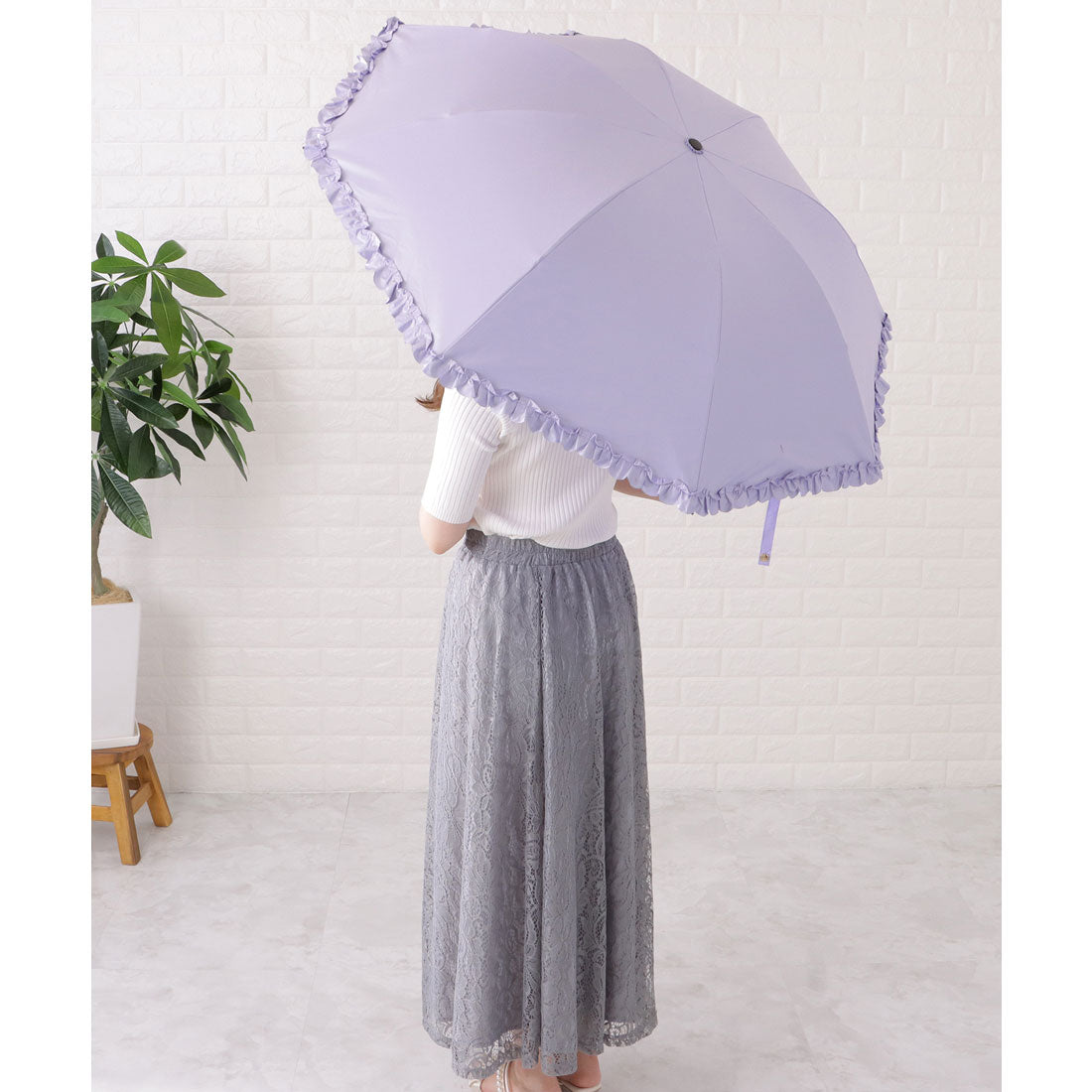 レースレディース Lace Ladies 二段階式フリル付き晴雨兼用傘 （パープル） パープル