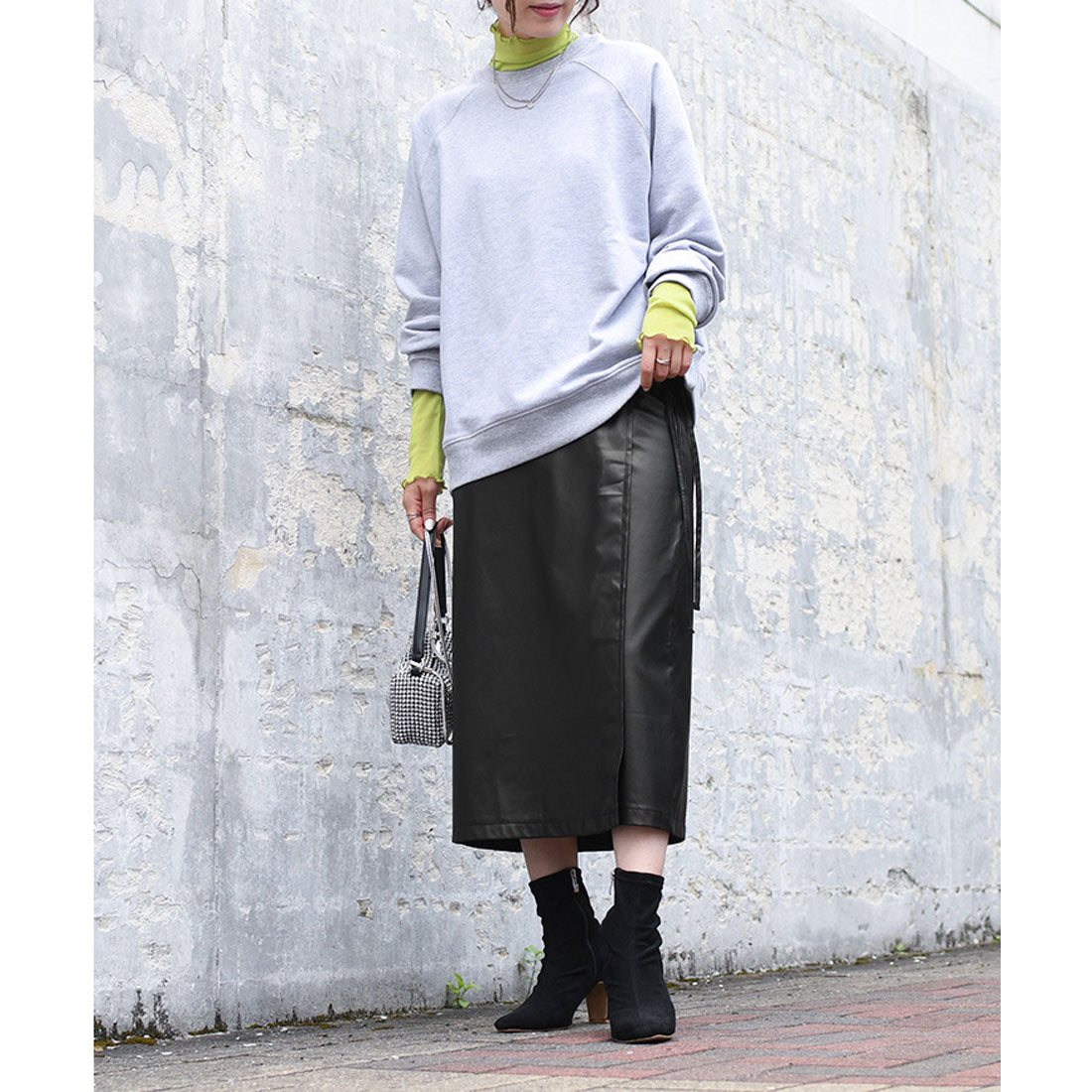 リアルスタイル REAL STYLE ラップスカート レディース ロング 40代 50代 タイト オフィス OL  上品 フェイクレザー 無地 美脚 秋冬 （ブラウン） ブラウン
