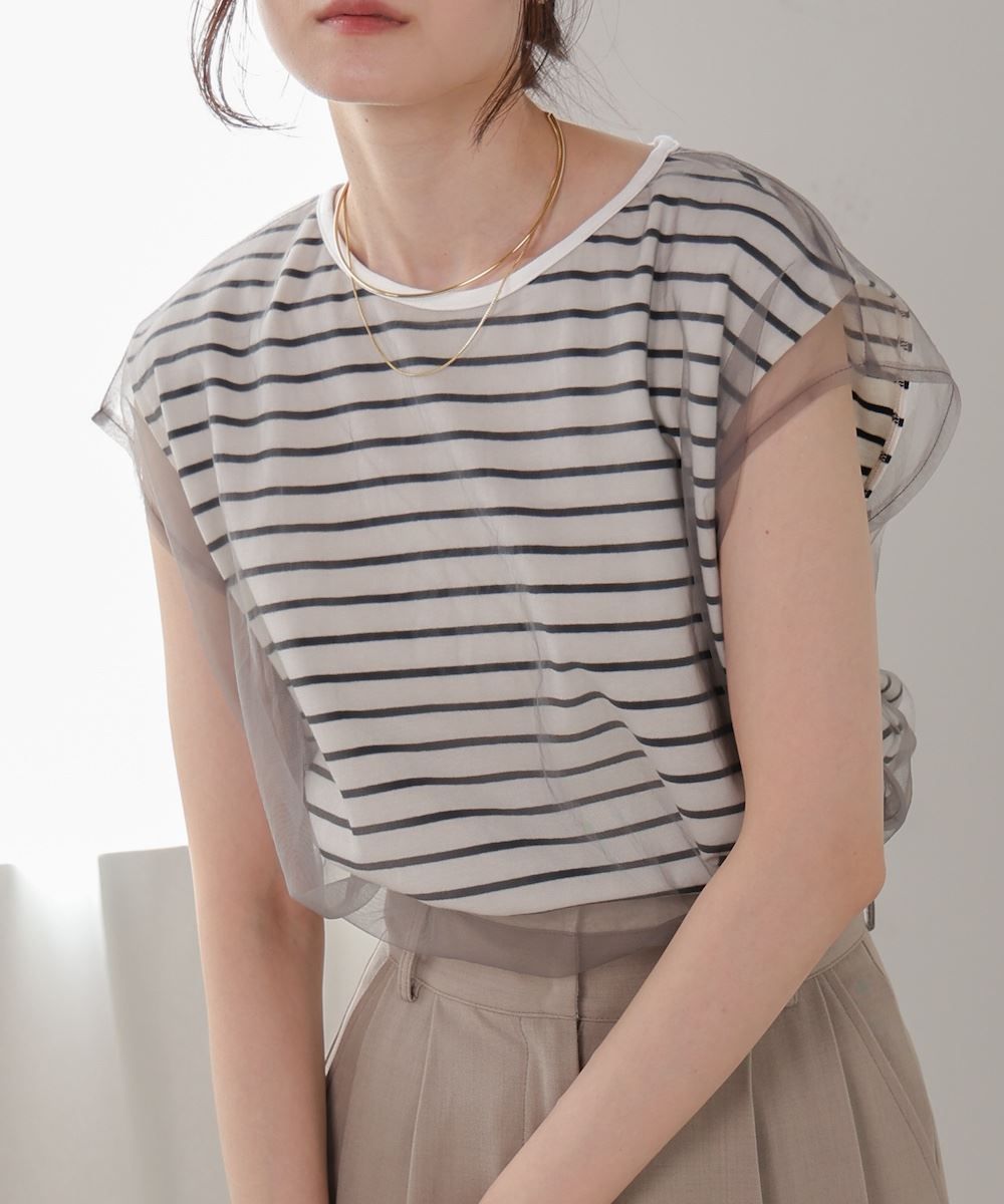 バブ Bab チュールボーダーノースリーブトップス