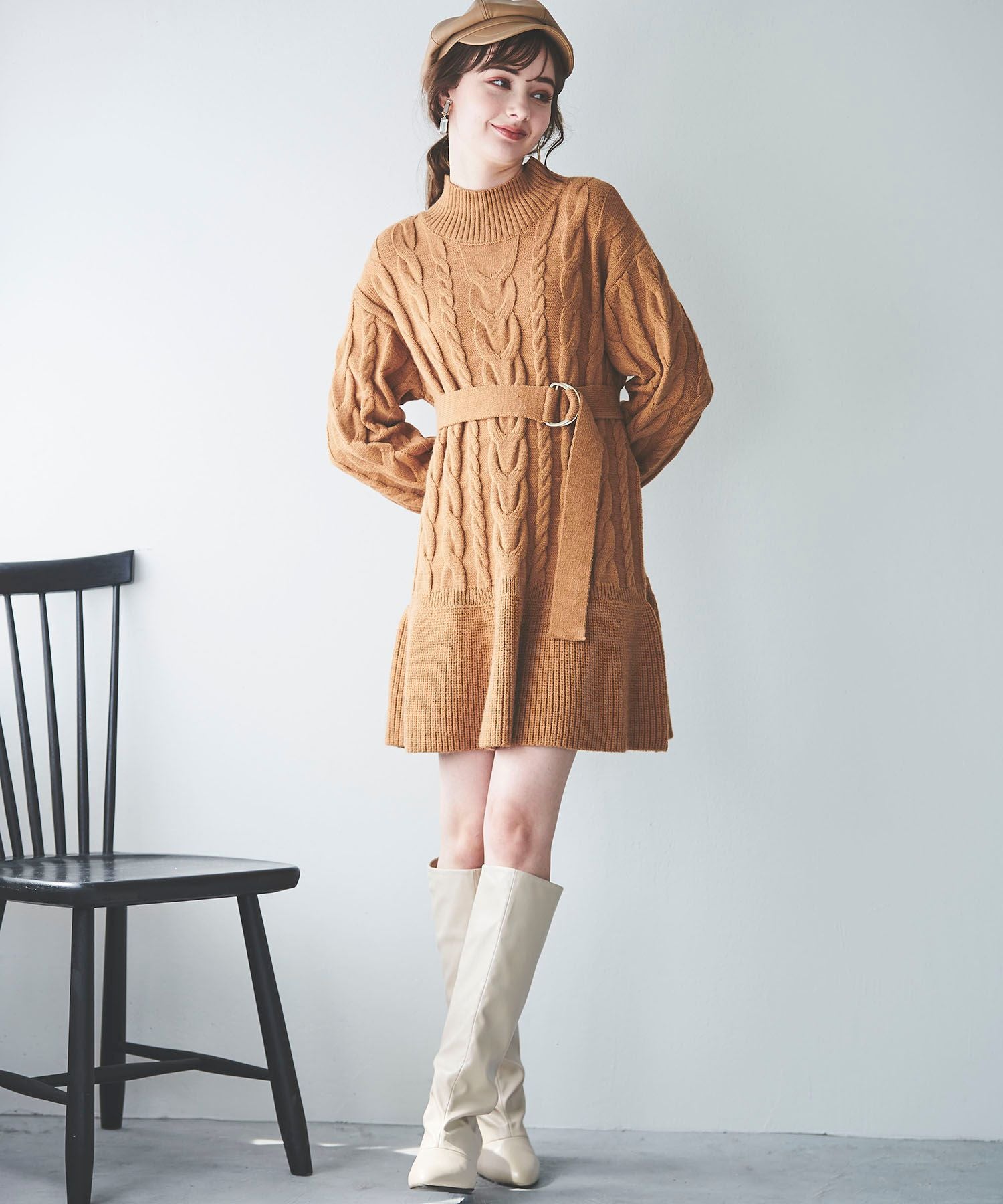 31 Sons de mode Belted cable knit dress