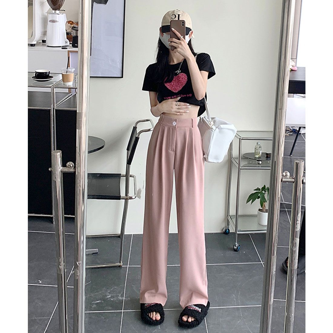 エスイーユー SEU セミワイドパンツ 脚長 楽ちん 後ろゴム 通勤通学 オフィスカジュアル ゆったり 体型カバー 韓国ファッション SEU