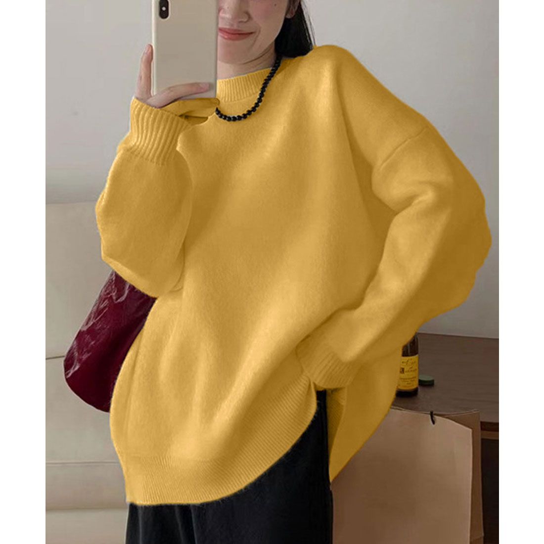 ニットセーター カラーニット 長袖 秋冬