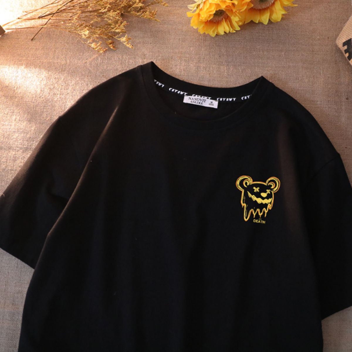 ベルシー Belle Cie Tシャツ 半袖 プリントT ユニーク ファンキー ストリート ロゴ レディース 韓国ファッション ゴシック インパクト かわいい くま 夏 黒 白