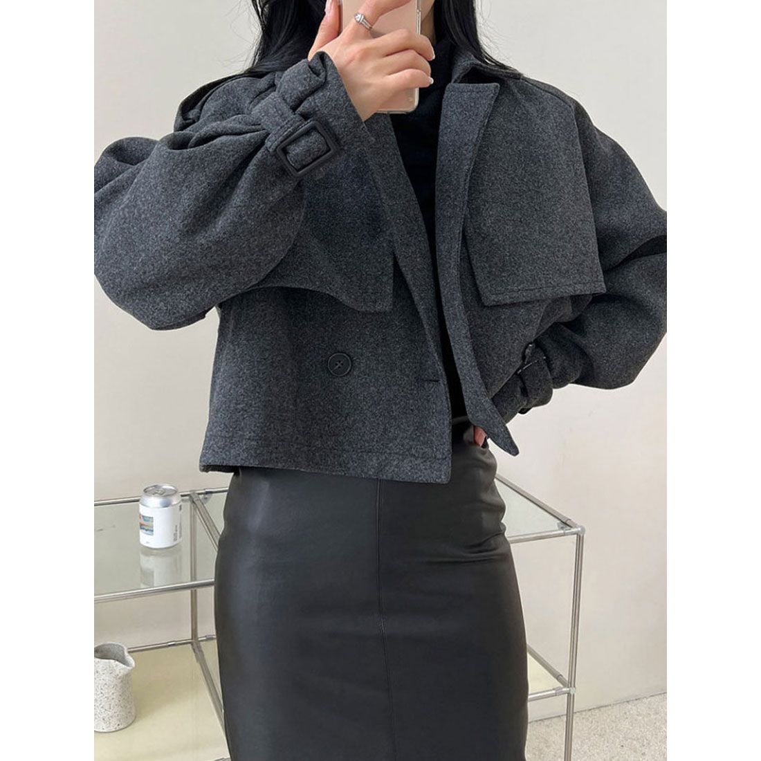 VIVIDLADY Short trench coat jacket for women, autumn/winter, outerwear, Korean fashion, short jacket